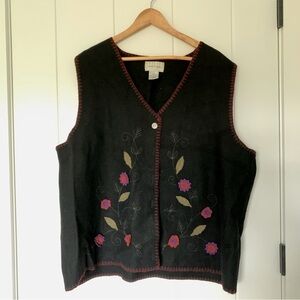 Lemon Grass Wool Zip Embroidered Vest